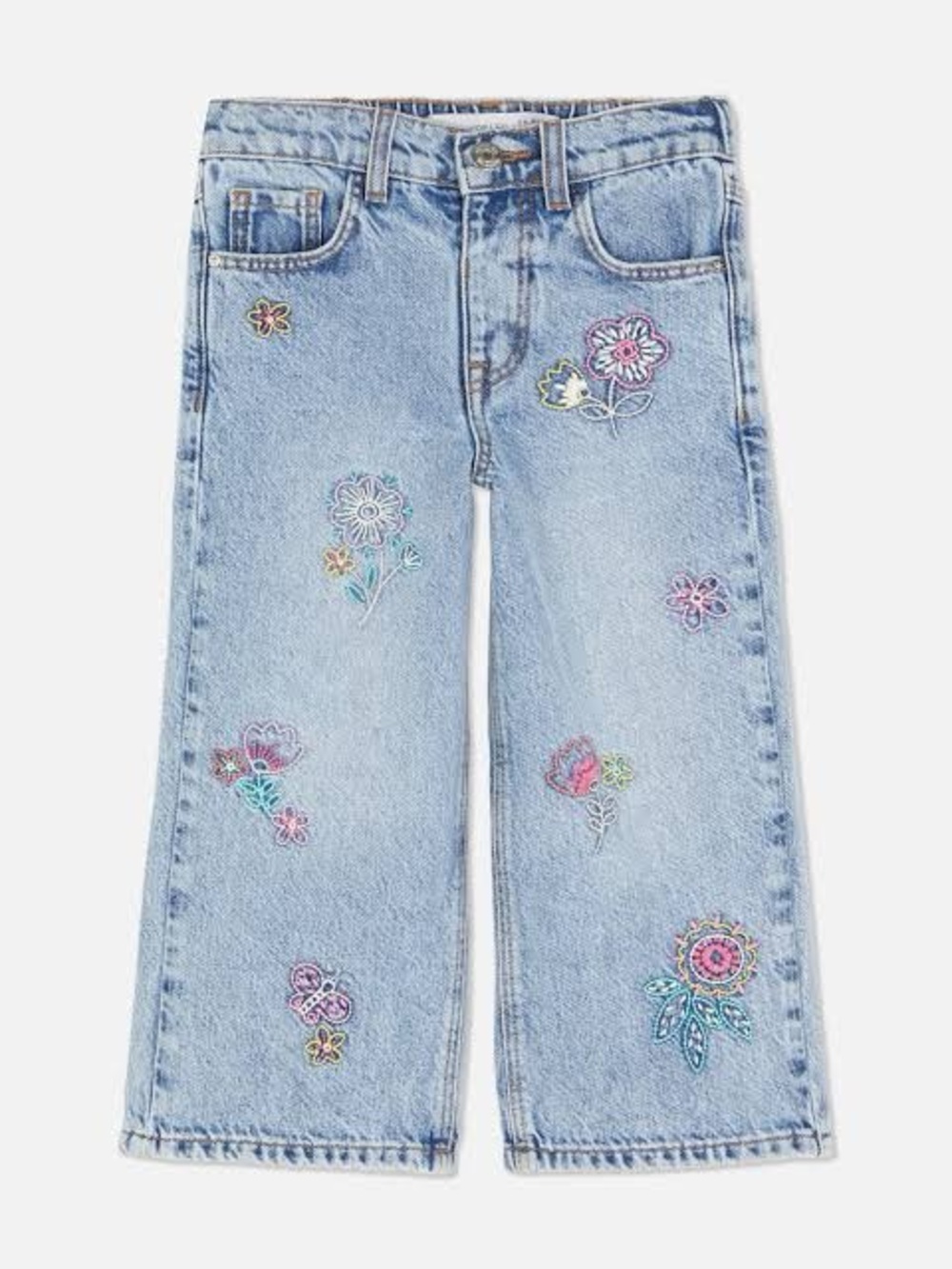 Primark Toddler Embroidered Wide-Leg Girl Cute Stretch Denim Jeans - Size 4T